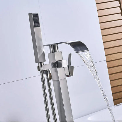 Shbshaimy Chrome Floor Bathroom Bathtub Faucet Handshower Two