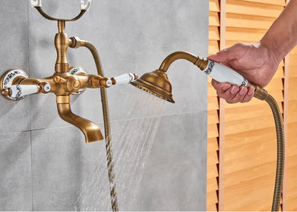 Antique Brass Bathtub Shower Faucet Bathroom Dual Handle