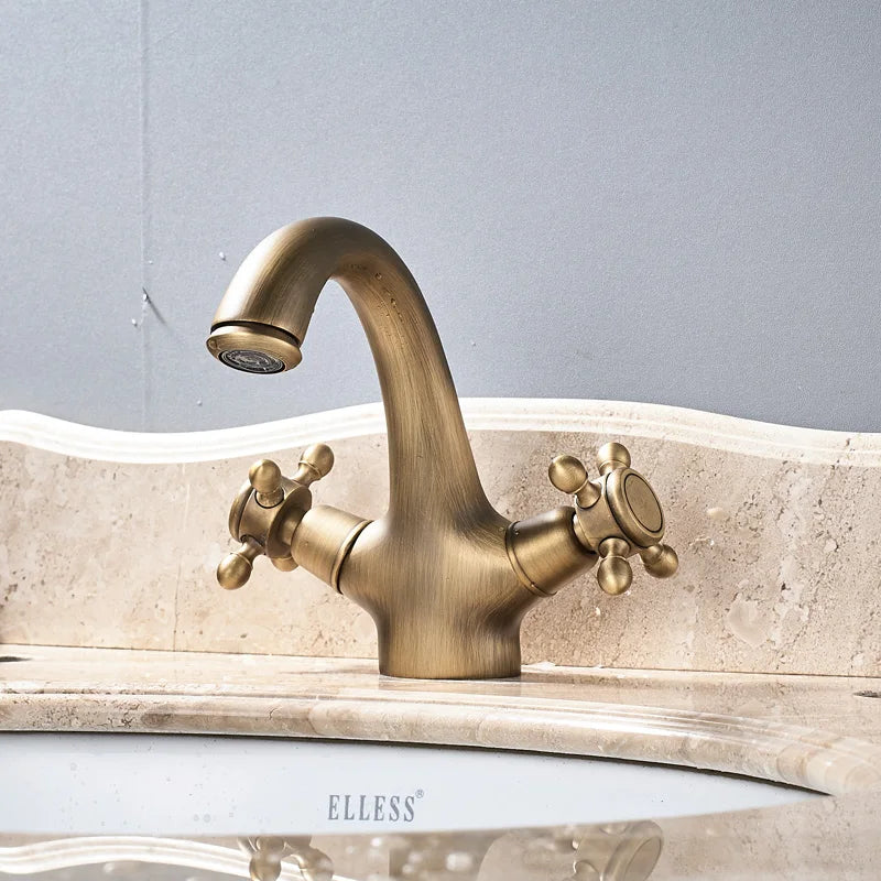 Basin Faucet Dual Handle Hole Deck Mounted Brass