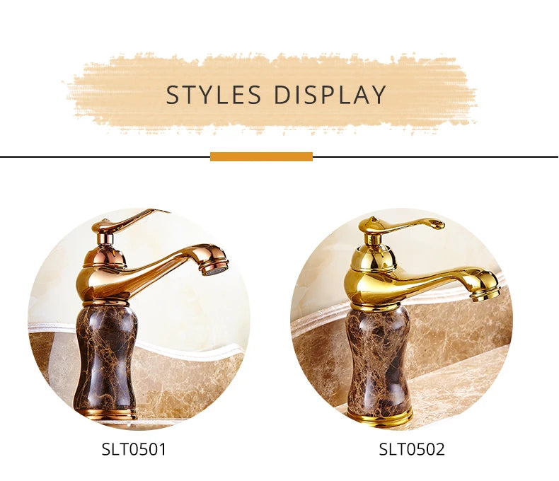 Luxury Golden Faucet Coffee Color Marble Bathroom Sink