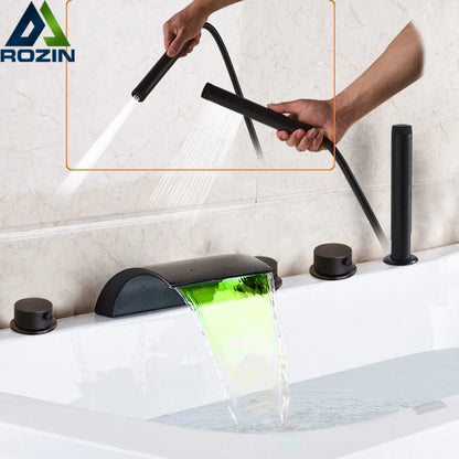 Bronze Black Waterfall Bathtub Faucet Led Light Bathtub