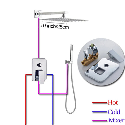 Rozin Wall Mount Rainfall Shower Faucet Chrome Concealed