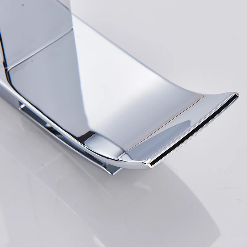 Brushed Gold Bathroom Basin Faucet Deck Mounted Waterfall