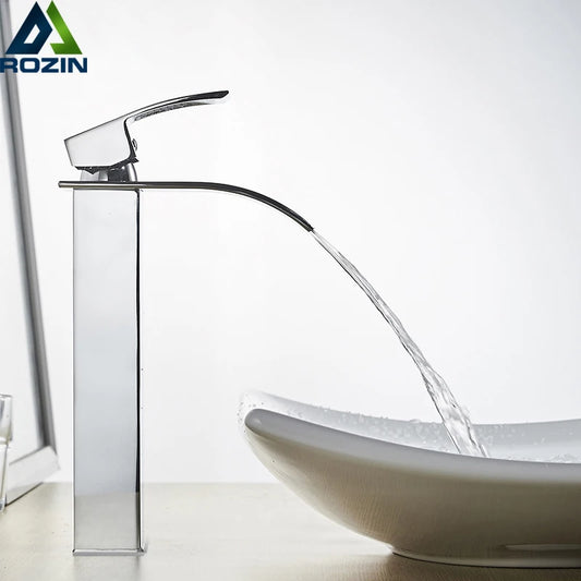 Rozin Waterfall Bathroom Sink Faucet Deck Mount Cold