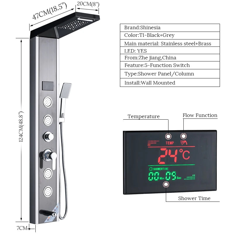 Luxury Led Shower Panel Spa Massage Jet Shower