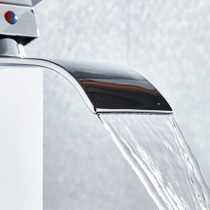 Brushed Gold Bathroom Basin Faucet Deck Mounted Waterfall