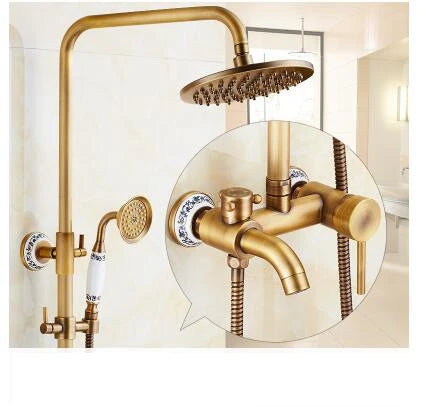 Antique Rain Shower Faucets Hand Brass Wall Mounted