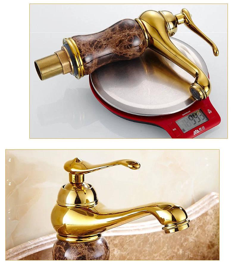 Luxury Golden Faucet Coffee Color Marble Bathroom Sink