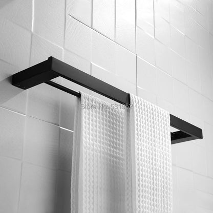 Matte Black Bathroom Hardware Towel Rack Shelf Hook