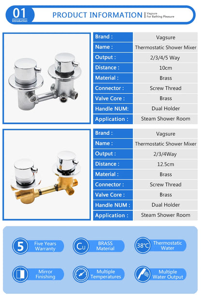 Vagsure 2/3/4/5ways Outlet Brass Mixing Valve Diverter