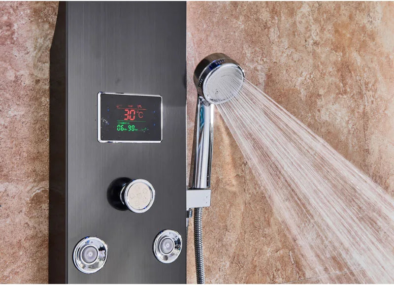 Led Light Shower Faucet Bathroom Waterfall Rain Black