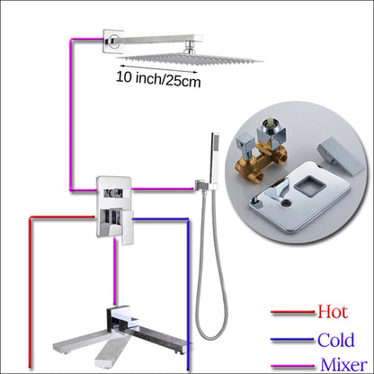 Rozin Wall Mount Rainfall Shower Faucet Chrome Concealed