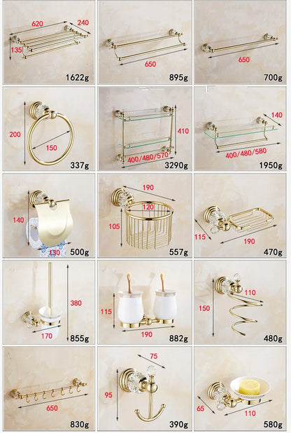 Zgrk Classical Bathroom Hardware Gold Polished Bath Wall-Mounted