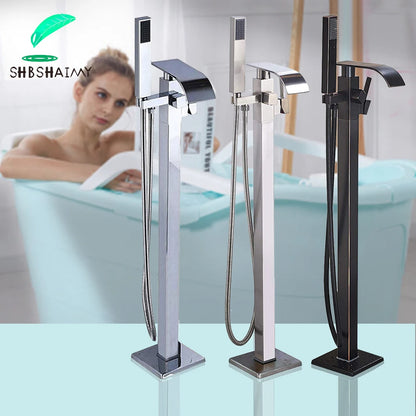 Shbshaimy Chrome Floor Bathroom Bathtub Faucet Handshower Two