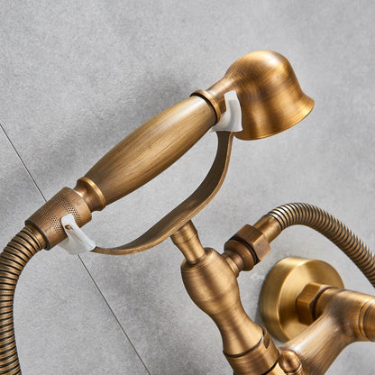 Antique Brass Bathtub Shower Faucet Bathroom Dual Handle