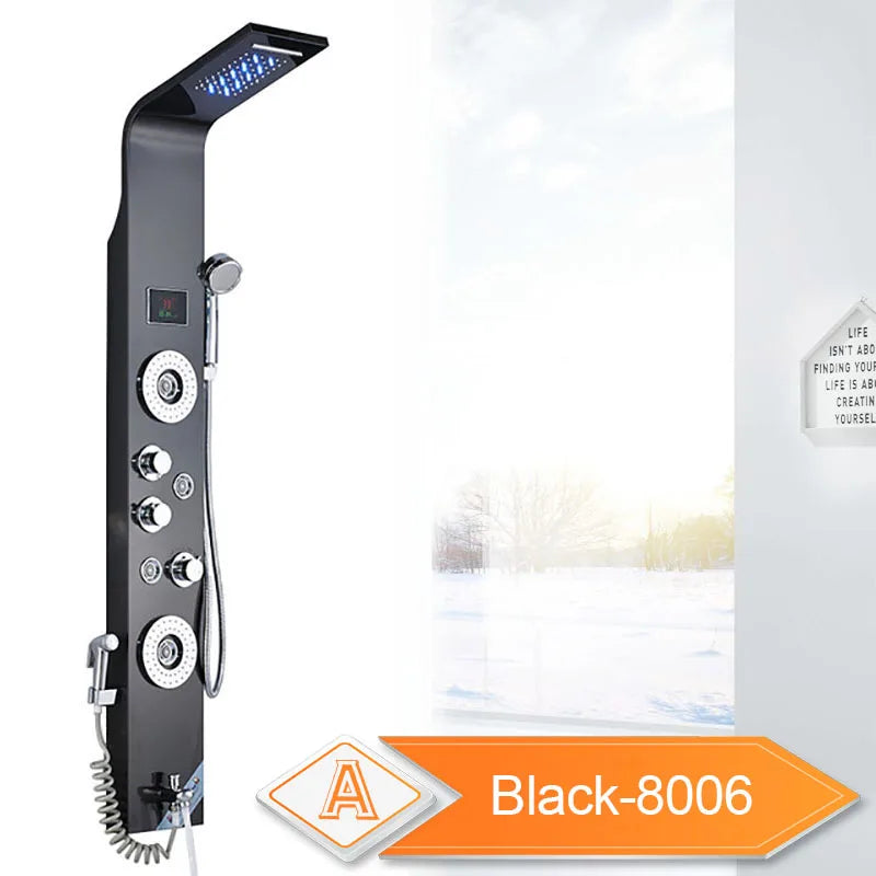Led Light Shower Faucet Bathroom Waterfall Rain Black