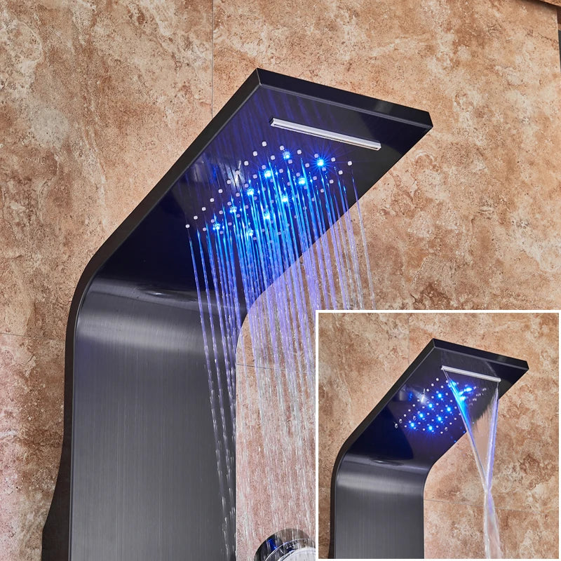 Led Light Shower Faucet Bathroom Waterfall Rain Black
