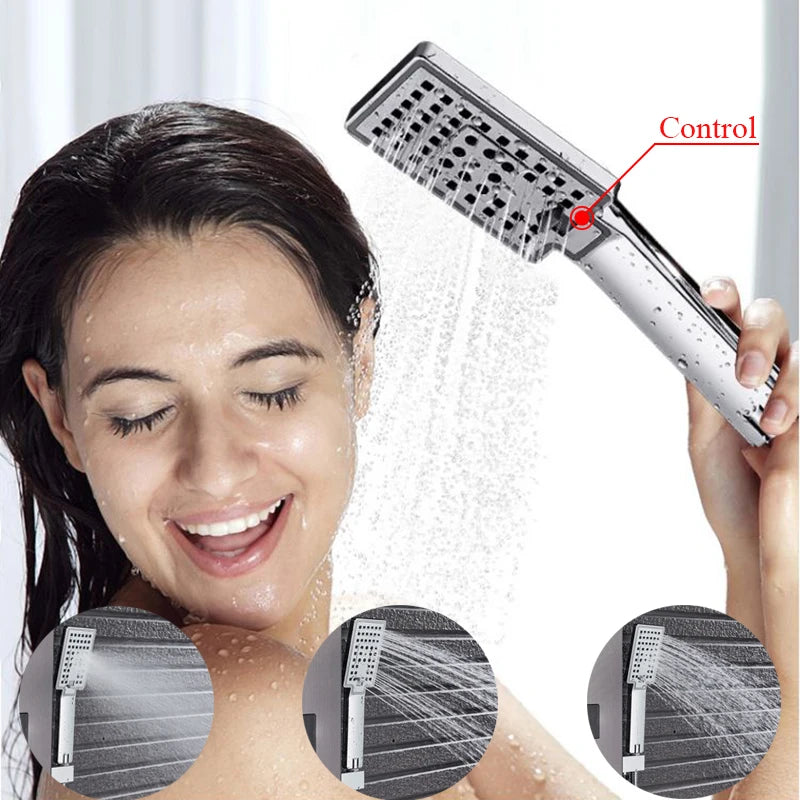 Black/Brushed Stainless Steel 5-Function Waterfall Rain Shower