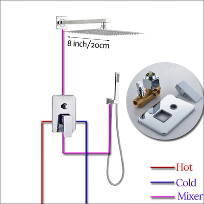 Rozin Wall Mount Rainfall Shower Faucet Chrome Concealed