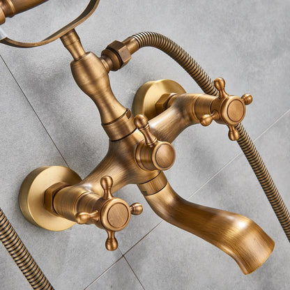 Antique Brass Bathtub Shower Faucet Bathroom Dual Handle