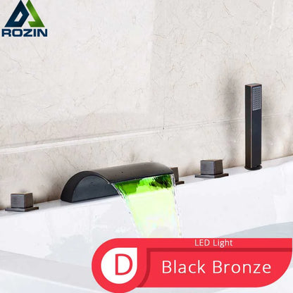 Bronze Black Waterfall Bathtub Faucet Led Light Bathtub
