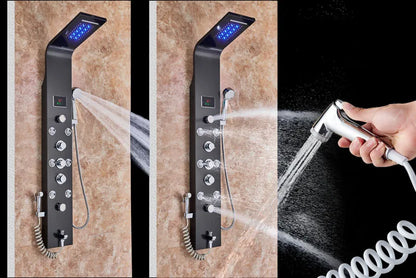 Led Light Shower Faucet Bathroom Waterfall Rain Black