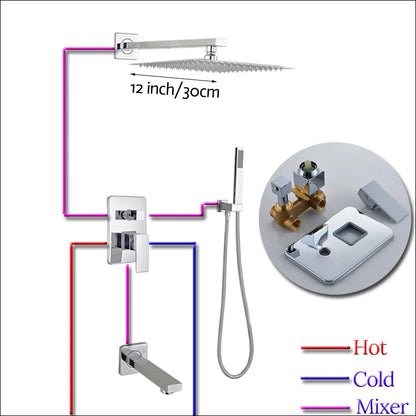 Rozin Wall Mount Rainfall Shower Faucet Chrome Concealed