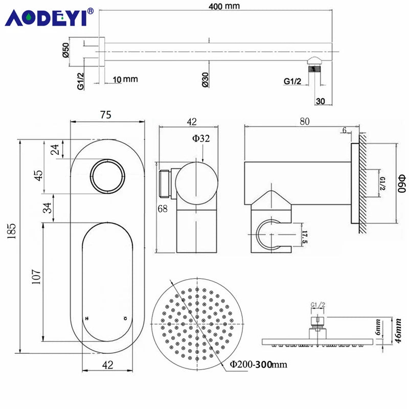 Solid Brass Bathroom Shower Rianfall Shower Head Shower