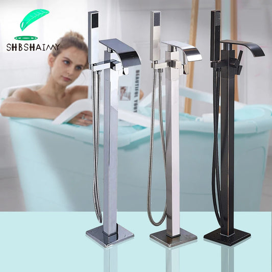 Shbshaimy Chrome Floor Bathroom Bathtub Faucet Handshower Two