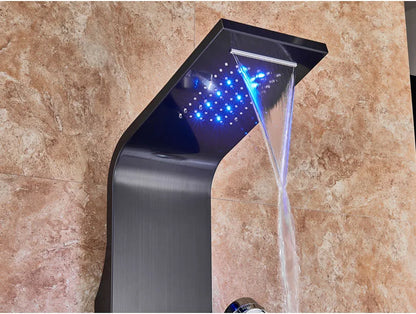 Led Light Shower Faucet Bathroom Waterfall Rain Black