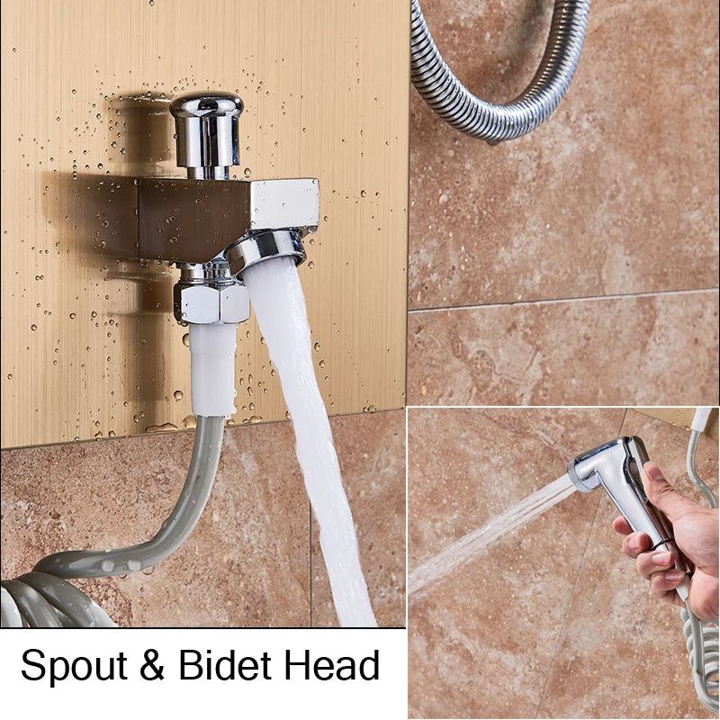 Led Light Shower Faucet Bathroom Waterfall Rain Black