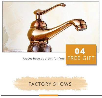 Luxury Golden Faucet Coffee Color Marble Bathroom Sink