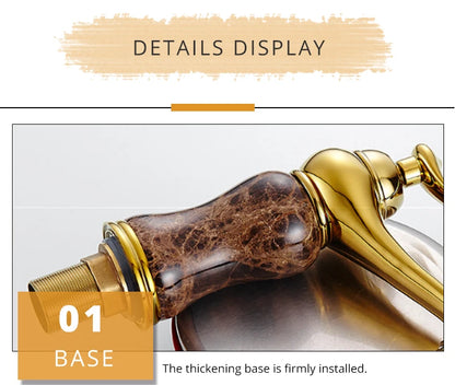 Luxury Golden Faucet Coffee Color Marble Bathroom Sink