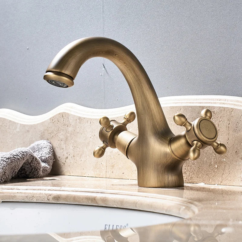 Basin Faucet Dual Handle Hole Deck Mounted Brass