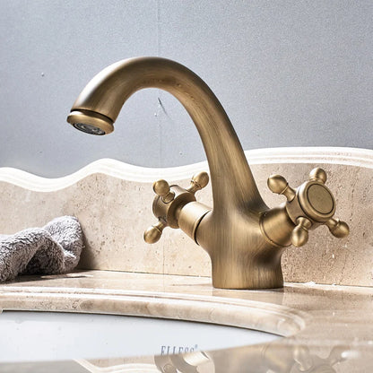 Basin Faucet Dual Handle Hole Deck Mounted Brass