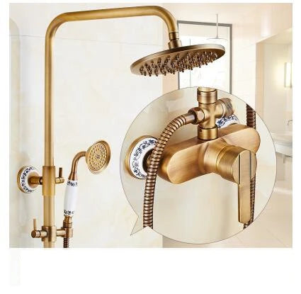 Antique Rain Shower Faucets Hand Brass Wall Mounted