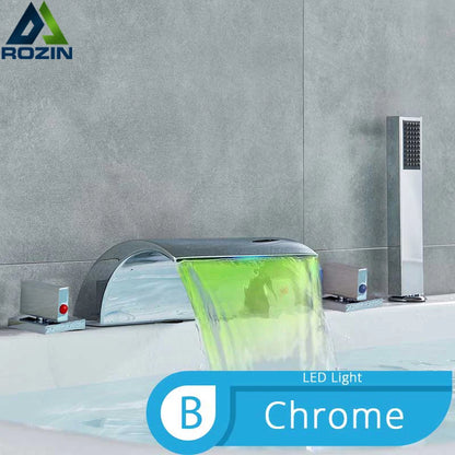 Bronze Black Waterfall Bathtub Faucet Led Light Bathtub