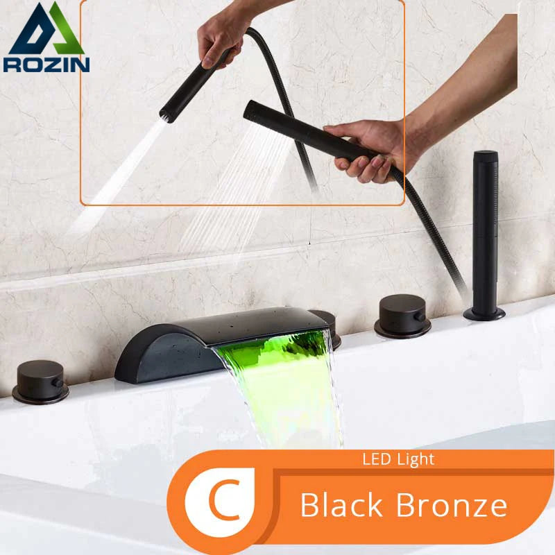 Bronze Black Waterfall Bathtub Faucet Led Light Bathtub