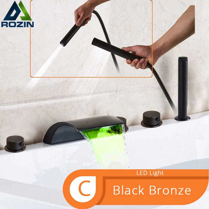 Bronze Black Waterfall Bathtub Faucet Led Light Bathtub