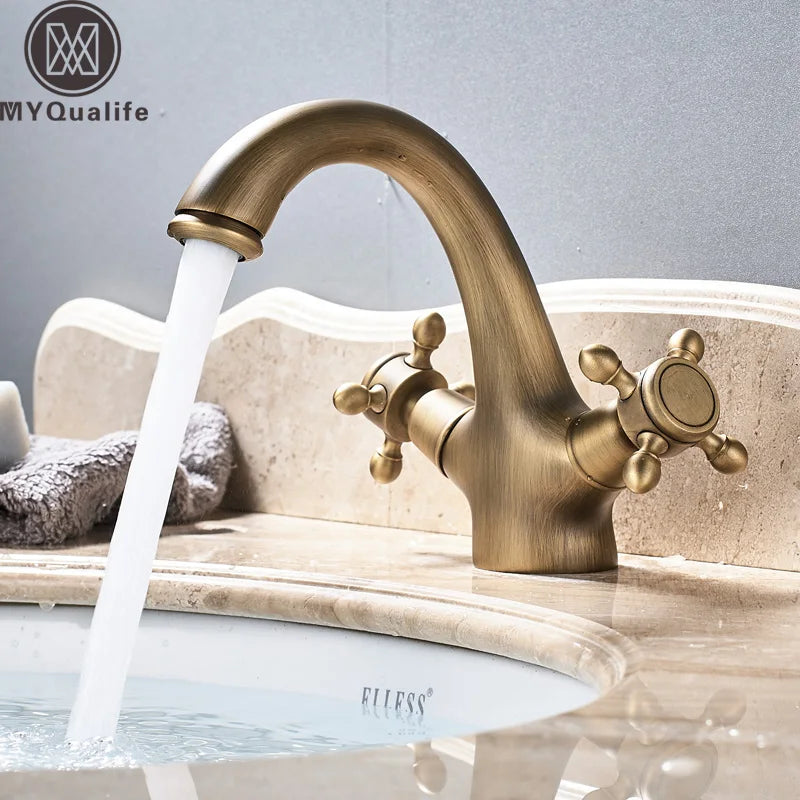 Basin Faucet Dual Handle Hole Deck Mounted Brass