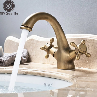 Basin Faucet Dual Handle Hole Deck Mounted Brass