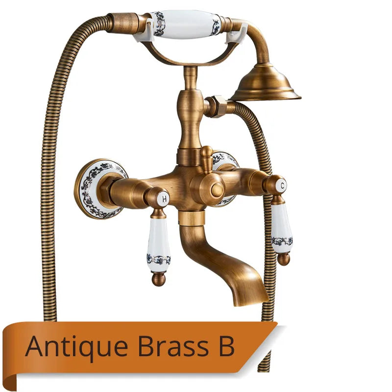 Rozin Retro Style Brass Bathtub Shower Faucet Dual