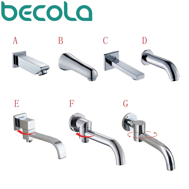 Becola Wall Mounted Faucet Spout Square Round Brass