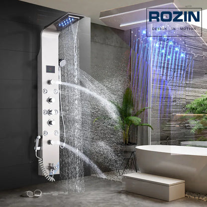 Led Light Shower Faucet Bathroom Waterfall Rain Black
