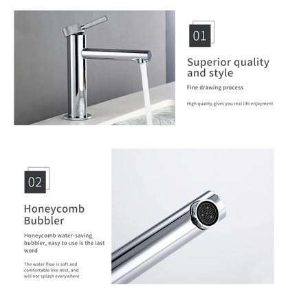 Solid Brass Gold Basin Faucet Hole Handle Cold