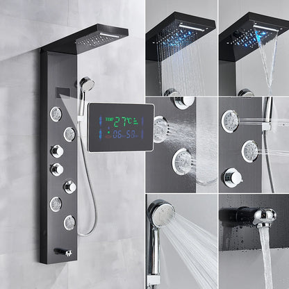 Golden Black Shower Panel Wall Rain Waterfall Shower