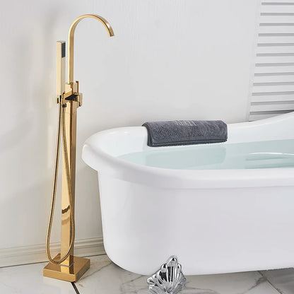 Shbshaimy Golden Floor Bathroom Bathtub Faucet Handshower Cold