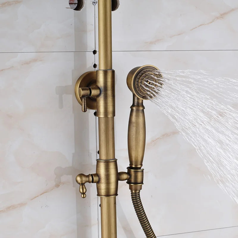 Antique Brass Shower Faucet Mixers Dual Handle Rainfall