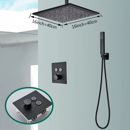 Rozin Matte Black Thermostatic Shower Faucet Concealed Install