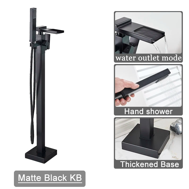 Shbshaimy Golden Floor Bathroom Bathtub Faucet Handshower Cold